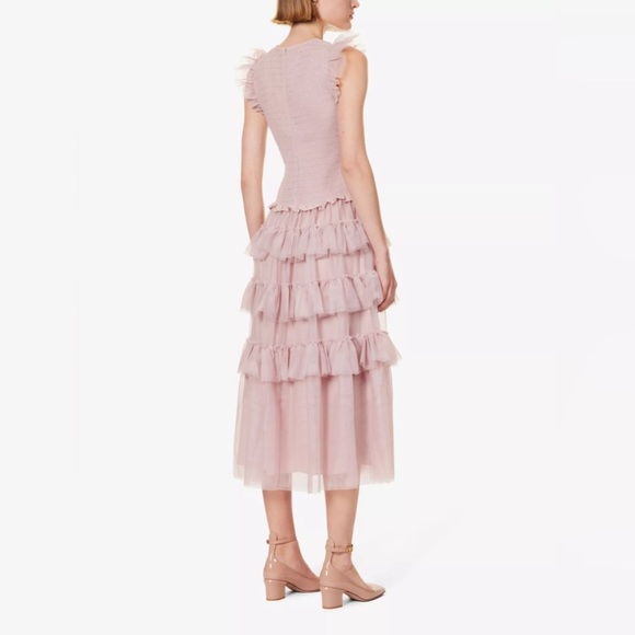 ME + EM Women's Ethereal Tulle Shirred Maxi Dress pink Glinda US Size 10 - Picture 5 of 11